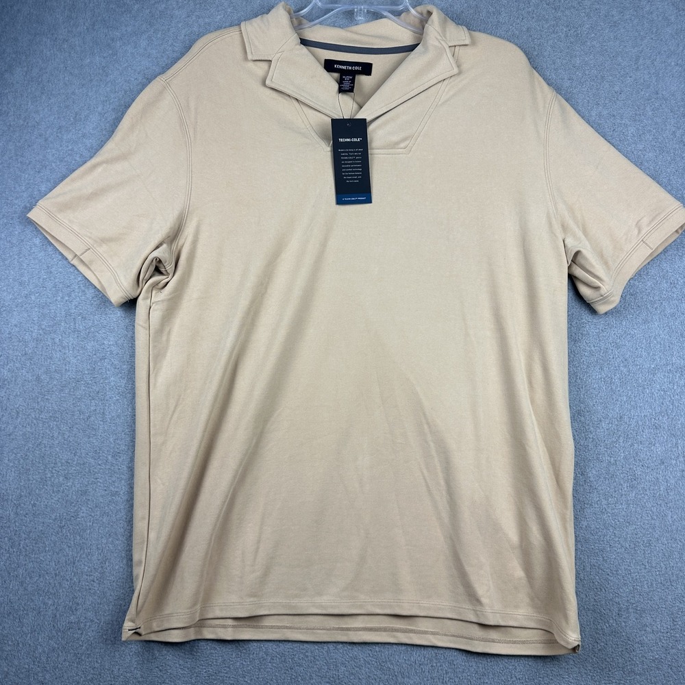 Kenneth Cole Polo Shirt Mens XL Beige Tech Crew Super Soft Stretch Versatile
